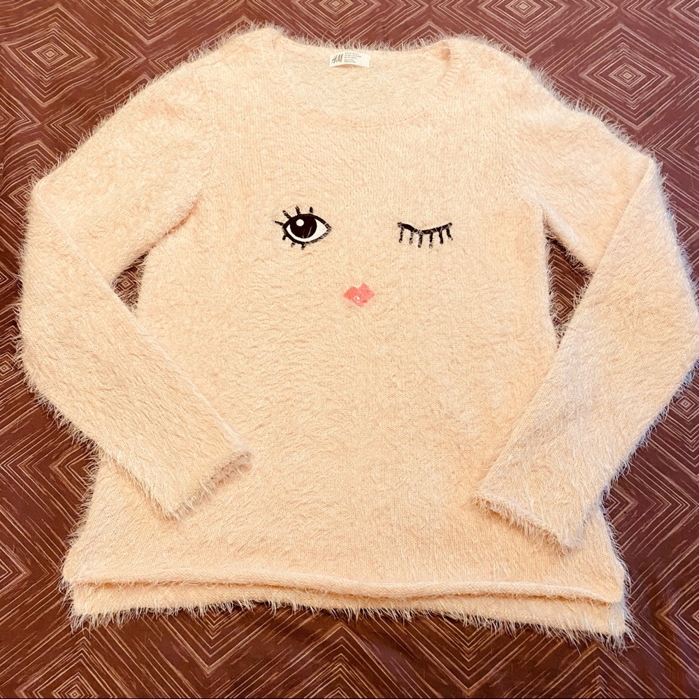 Girl’s Fuzzy Pink H&M Sweater, VGUC,  14Y